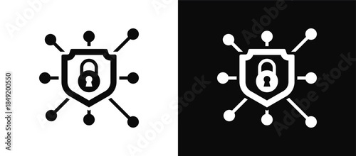 Network Defense icon set black and white