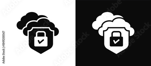 Cloud Security icon set black and white