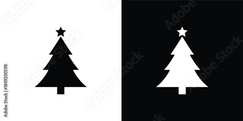 Set of Black and White Pine Tree Silhouettes, Evergreen Fir Icons for Christmas and Nature Design