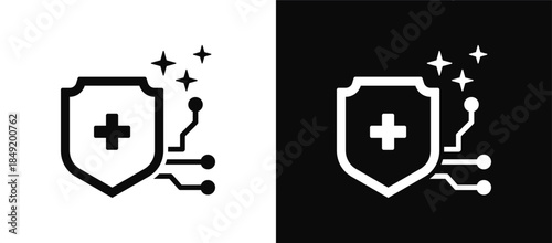 Cyber Hygiene icon set black and white