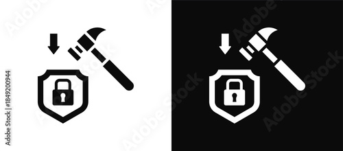 Threat Mitigation icon set black and white