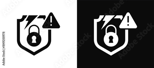 Security Breach icon set black and white