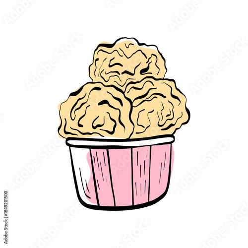 Ice cream with scoops and desserts in line art. Sweet food icon for menus, packaging, branding and recipe illustrations