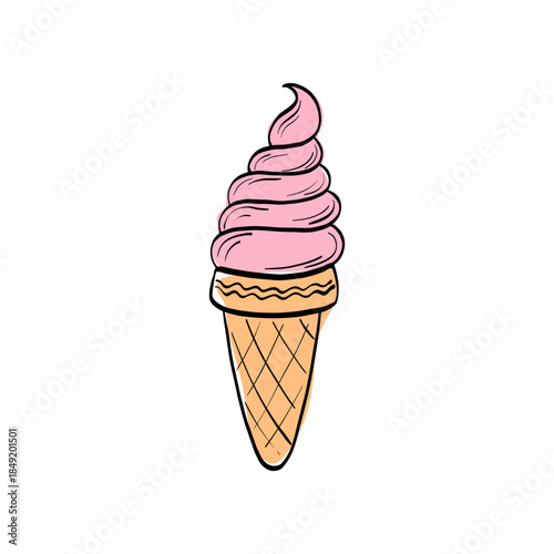 Ice cream with cones, scoops and desserts in clean line art. Sweet food icon for menus, packaging, branding and recipe illustrations