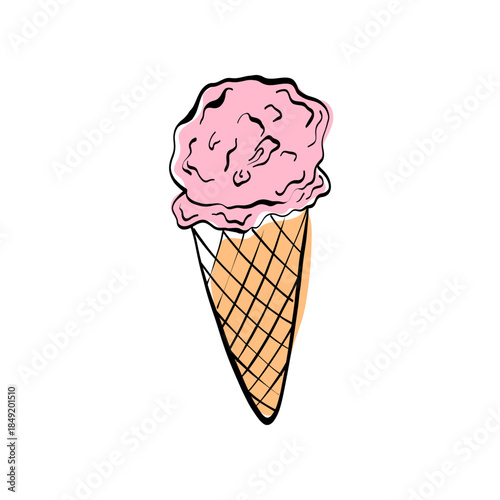 Ice cream with cones, scoops and desserts in clean line art. Sweet food icon for menus, packaging, branding and recipe illustrations