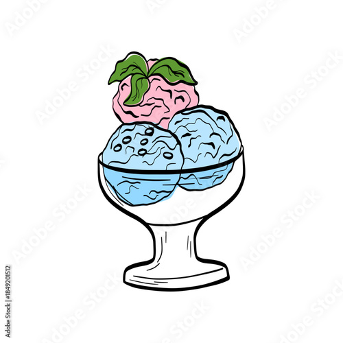 Ice cream with scoops and desserts in line art. Sweet food icon for menus, packaging, branding and recipe illustrations