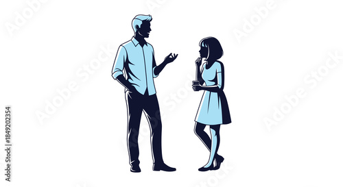 A couple engaging in a conversation depicted with a minimalist artistic style silhouette
