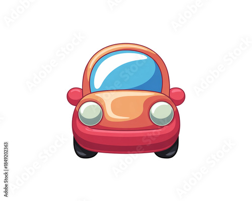 Cute Red Cartoon Car Front View automobile vehicle isolated on a transparent background