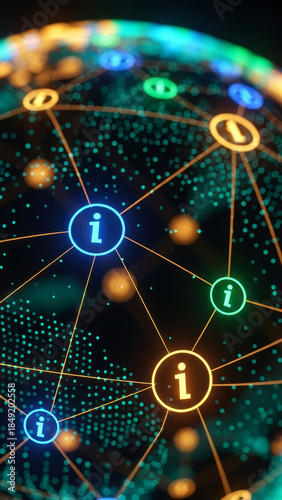 Digital globe representing interconnected information points in vibrant colors for modern technology visuals with copy space