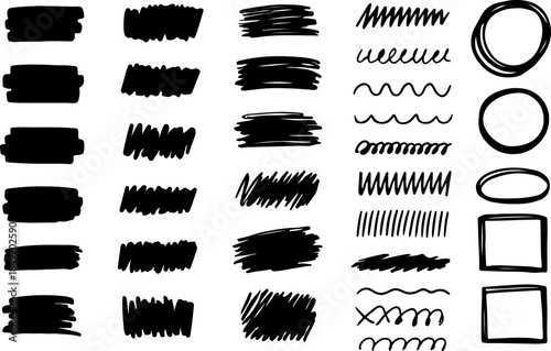 Black Brush Stroke Set Hand Drawn Ink Marks Textures