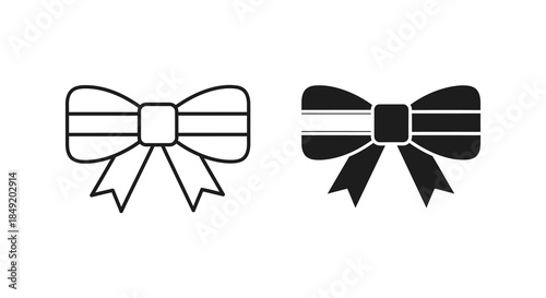 Two depictions of a decorative bow one outlined and one in solid black silhouette
