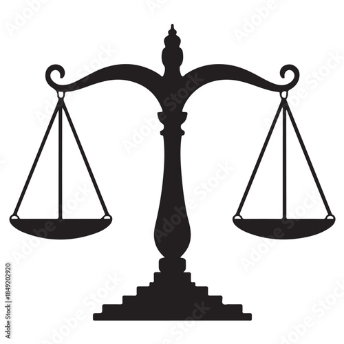Law Balance Scale Icon – Justice Symbol, Black Vector