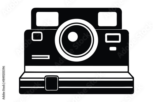 instant film camera silhouette line art vector illustration