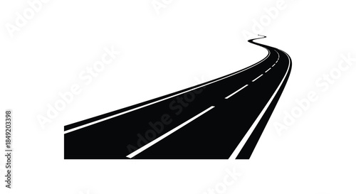 A winding road dramatically curves upwards into the distance a striking black silhouette
