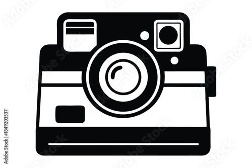 instant film camera silhouette line art vector illustration