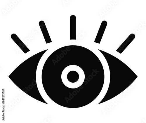 Black and White Eye Icon with Rays Representing Vision and Awareness
