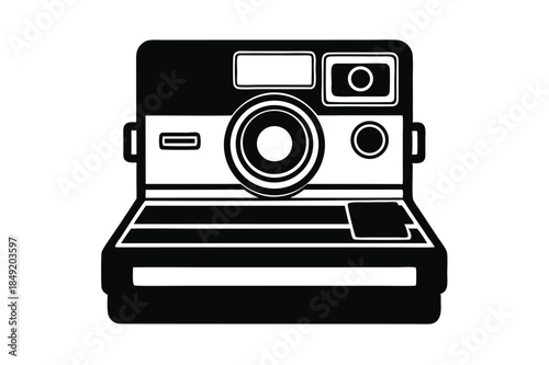 instant film camera silhouette line art vector illustration