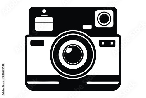 instant film camera silhouette line art vector illustration