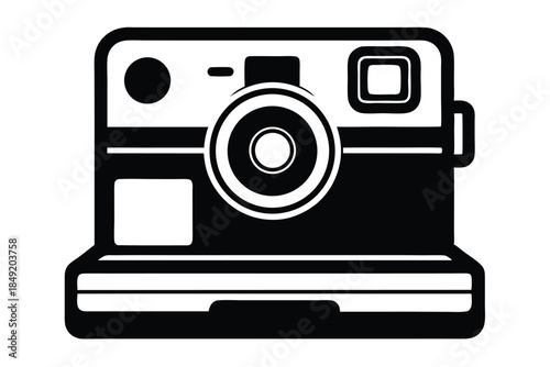 instant film camera silhouette line art vector illustration