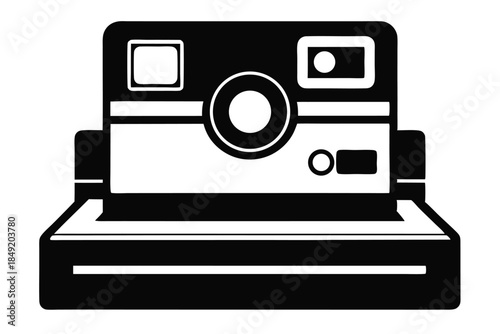 instant film camera silhouette line art vector illustration