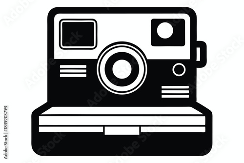 instant film camera silhouette line art vector illustration
