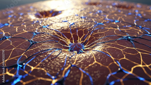 Abstract close-up of glowing neural network connections representing advanced technology against a smooth background for informational purposes.