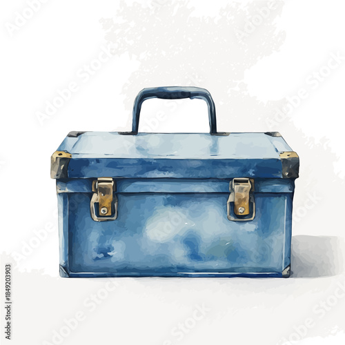 A vectorized, Hand-painted style, vector set available in EPS An Elegant watercolor painting design collection_Watercolor_style_painting_of_a_blue_farm_tool_box