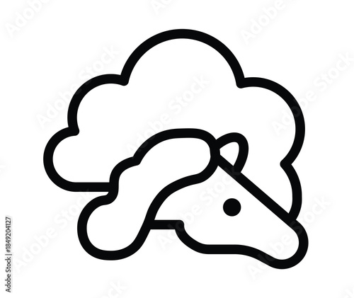 Minimalist Line Art of a Unicorn with Cloud in a Simple Style