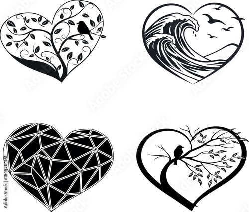 set of vector hearts Valentine design concept 