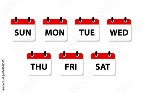 Days of the week calendar icons set
