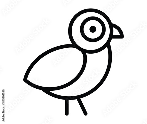 Simple Line Drawing of a Cute Bird with Round Eye and Curved Body