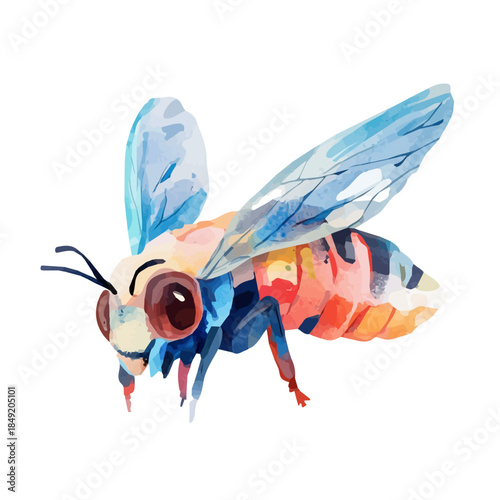 A_Watercolor_style_painting_of_a_leafcutter_bee_on_a_white, A vectorized, Hand-painted style, vector set available in EPS An Elegant watercolor painting design collection