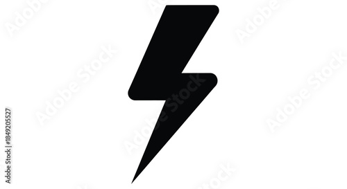 A stark black lightning bolt graphic design isolated on a clean white background silhouette