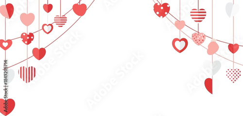 Romantic Valentine's Day Hanging Hearts Decoration in Red and White.