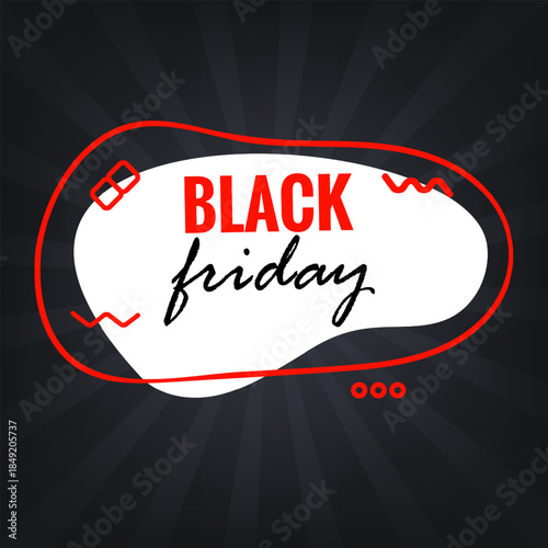 Minimalist Black Friday sale sticker with red outline and abstract shape