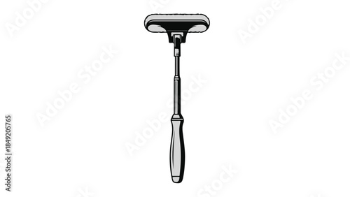 Close-up of sleek modern razor with handle on white background, shaving grooming tool, men's personal care product, hygiene, beauty, metallic