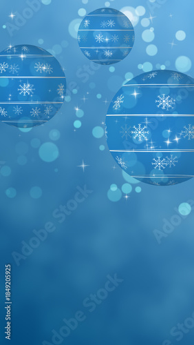 Blue Ornaments Illustration Vertical. Winter holidays illustration with blue ornaments and background and space to add Christmas greetings or promotional text. Vertical resolution.
