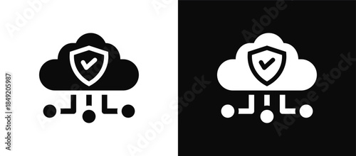 Cloud Computing icon set black and white