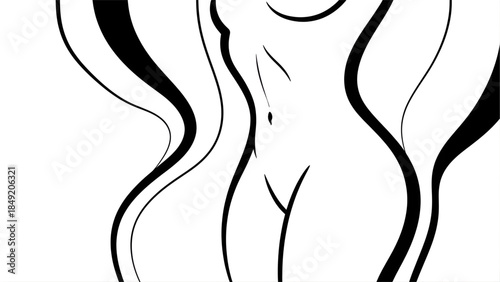 Elegant abstract human form in minimalist black and white design.