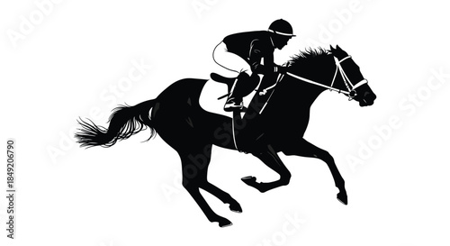 A dynamic black silhouette of a horse and rider in full gallop conveying speed and power silhouette