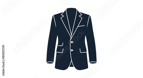 A dark blue suit jacket displayed as a simple and elegant graphic silhouette