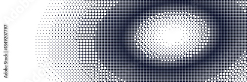 Bitmap dot pattern background. Vintage black grunge texture with half tone noise and gritty grain.