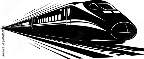High speed bullet train silhouette, modern transportation, fast travel, sleek design, motion lines, railway technology, futuristic transport, black illustration artwork See Less
High speed bullet trai