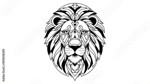 Majestic lion head with intricate tribal patterns and designs.