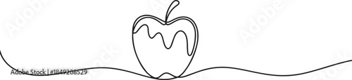 A single line drawing of a chocolate covered apple. Continuous line a piece apple icon. one line Icon drawing