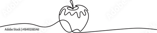 A single line drawing of a chocolate covered apple. Continuous line a piece apple icon. one line Icon drawing