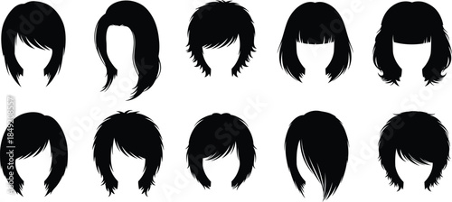 Collection of various black hairstyles and cuts isolated on