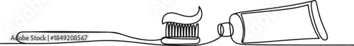 Toothbrush and paste continuous one line drawing and minimalist style. one line Icon drawing
