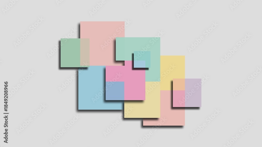 Fototapeta premium Pastel squares and rectangles arranged in a clean minimal geometric balance, creating a soft modern abstract background with gentle color harmony