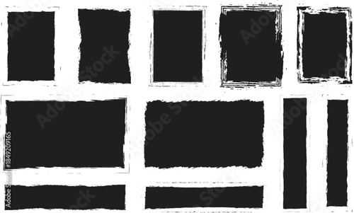 Collection of various black grunge shapes. artistic elements with rough edges for overlays and design